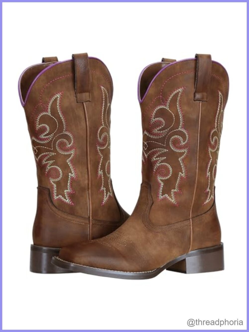 Western Square Toe Wide Calf Cowboy Boots Faux Leather Mid-Calf